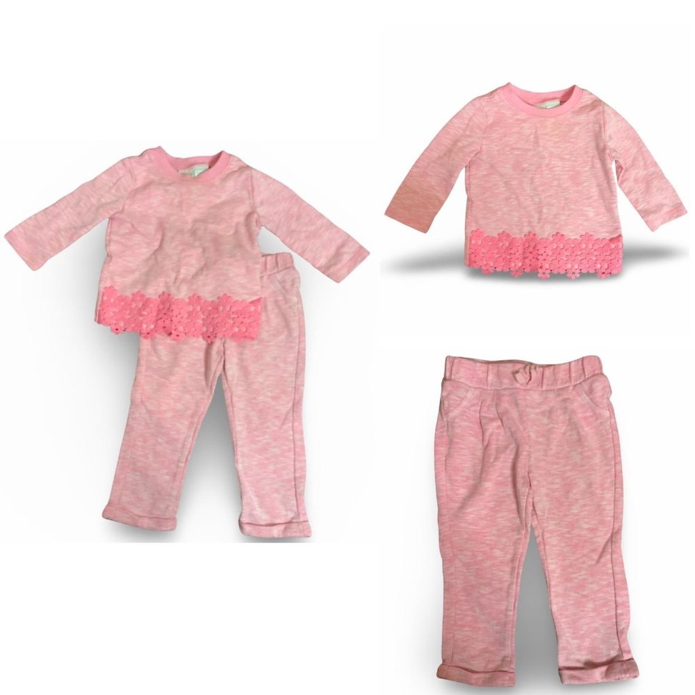 Koala Kids Crew Neck Flower Embroidery Sweatshirt Jogger Baby Girl 24M Pink
